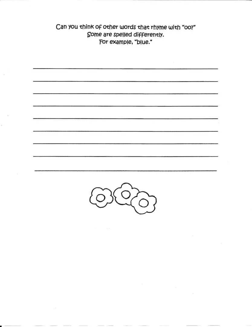 A page of lined paper with three flowers.